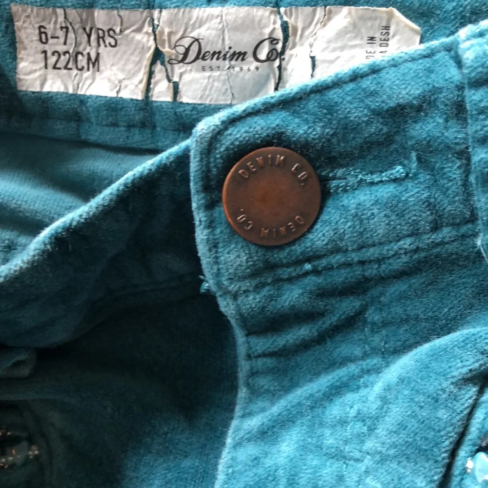 Denim Co. Teal velour girls skinny pants‎